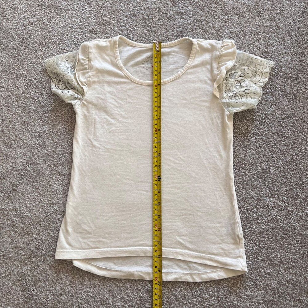 Coquette Babytee White Cream Top with Ruched Lace Short Sleeves NWOT XS - Picture 5 of 5